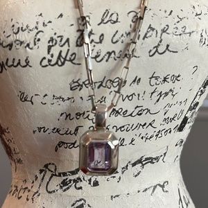 Sterling Silver and Amethyst Necklace with Link Chain
